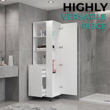 Vidalia Broom Cabinet for Home and Utility Storage, Tall Cleaning Supply Organizer with Enclosed Design for Laundry Room or Kitchen Use, Space-Saving Storage Solution, White Finish