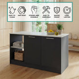 TUHOME Juniper Kitchen Island with Large Top Surface, Double Door Cabinet, Inner Shelves and Open Side Storage Offering Expansive Meal Prep Space, Modern Organization Solutions and Durable Construction for Everyday Kitchens
