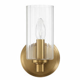Jardin Single Light Wall Sconce With Clear Ribbed Glass - Satin Brass
