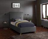 Jasmine Contemporary Velvet Bed with Chic Metal Legs - Stylish Minimalist Design for Modern Homes