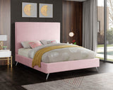 Jasmine Contemporary Velvet Bed with Chic Metal Legs - Stylish Minimalist Design for Modern Homes