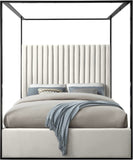 Jax Canopy Bed with Tufted Headboard and Matte Black Steel Frame - Elegant Contemporary Design