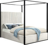Jax Canopy Bed with Tufted Headboard and Matte Black Steel Frame - Elegant Contemporary Design