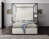 Jax Canopy Bed with Tufted Headboard and Matte Black Steel Frame - Elegant Contemporary Design