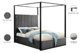 Jax Canopy Bed with Tufted Headboard and Matte Black Steel Frame - Elegant Contemporary Design