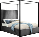 Jax Canopy Bed with Tufted Headboard and Matte Black Steel Frame - Elegant Contemporary Design