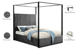 Jax Canopy Bed with Tufted Headboard and Matte Black Steel Frame - Elegant Contemporary Design