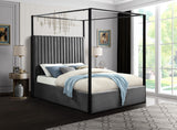 Jax Canopy Bed with Tufted Headboard and Matte Black Steel Frame - Elegant Contemporary Design