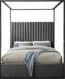 Jax Canopy Bed with Tufted Headboard and Matte Black Steel Frame - Elegant Contemporary Design