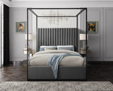 Jax Canopy Bed with Tufted Headboard and Matte Black Steel Frame - Elegant Contemporary Design