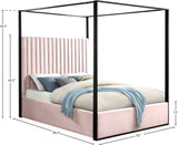 Jax Canopy Bed with Tufted Headboard and Matte Black Steel Frame - Elegant Contemporary Design