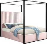 Jax Canopy Bed with Tufted Headboard and Matte Black Steel Frame - Elegant Contemporary Design