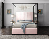 Jax Canopy Bed with Tufted Headboard and Matte Black Steel Frame - Elegant Contemporary Design