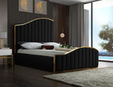 Jolie Contemporary Bed with Polished Gold Frame and Channel Tufting for Luxurious Bedroom Style