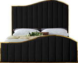 Jolie Contemporary Bed with Polished Gold Frame and Channel Tufting for Luxurious Bedroom Style