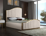 Jolie Contemporary Bed with Polished Gold Frame and Channel Tufting for Luxurious Bedroom Style