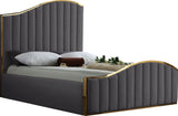 Jolie Contemporary Bed with Polished Gold Frame and Channel Tufting for Luxurious Bedroom Style