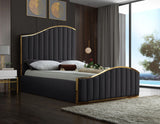 Jolie Contemporary Bed with Polished Gold Frame and Channel Tufting for Luxurious Bedroom Style