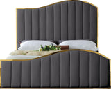 Jolie Contemporary Bed with Polished Gold Frame and Channel Tufting for Luxurious Bedroom Style