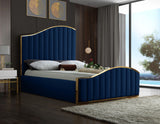 Jolie Contemporary Bed with Polished Gold Frame and Channel Tufting for Luxurious Bedroom Style