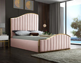 Jolie Contemporary Bed with Polished Gold Frame and Channel Tufting for Luxurious Bedroom Style