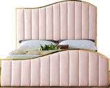 Jolie Contemporary Bed with Polished Gold Frame and Channel Tufting for Luxurious Bedroom Style