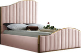 Jolie Contemporary Bed with Polished Gold Frame and Channel Tufting for Luxurious Bedroom Style