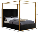 Jones Velvet Canopy Bed with Elegant Channel Tufting and Brushed Brass Frame for Luxurious Comfort