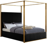 Jones Velvet Canopy Bed with Elegant Channel Tufting and Brushed Brass Frame for Luxurious Comfort