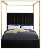 Jones Velvet Canopy Bed with Elegant Channel Tufting and Brushed Brass Frame for Luxurious Comfort