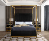 Jones Velvet Canopy Bed with Elegant Channel Tufting and Brushed Brass Frame for Luxurious Comfort