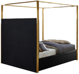 Jones Velvet Canopy Bed with Elegant Channel Tufting and Brushed Brass Frame for Luxurious Comfort