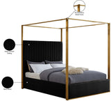 Jones Velvet Canopy Bed with Elegant Channel Tufting and Brushed Brass Frame for Luxurious Comfort