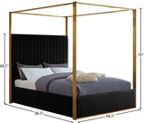 Jones Velvet Canopy Bed with Elegant Channel Tufting and Brushed Brass Frame for Luxurious Comfort