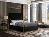 Jones Velvet Canopy Bed with Elegant Channel Tufting and Brushed Brass Frame for Luxurious Comfort