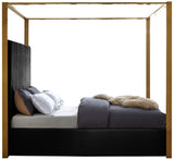 Jones Velvet Canopy Bed with Elegant Channel Tufting and Brushed Brass Frame for Luxurious Comfort