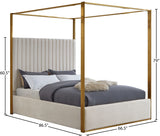 Jones Velvet Canopy Bed with Elegant Channel Tufting and Brushed Brass Frame for Luxurious Comfort