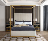 Jones Velvet Canopy Bed with Elegant Channel Tufting and Brushed Brass Frame for Luxurious Comfort