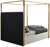 Jones Velvet Canopy Bed with Elegant Channel Tufting and Brushed Brass Frame for Luxurious Comfort
