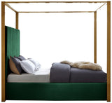 Jones Velvet Canopy Bed with Elegant Channel Tufting and Brushed Brass Frame for Luxurious Comfort
