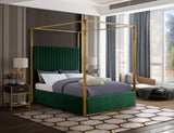 Jones Velvet Canopy Bed with Elegant Channel Tufting and Brushed Brass Frame for Luxurious Comfort