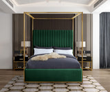 Jones Velvet Canopy Bed with Elegant Channel Tufting and Brushed Brass Frame for Luxurious Comfort