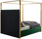 Jones Velvet Canopy Bed with Elegant Channel Tufting and Brushed Brass Frame for Luxurious Comfort
