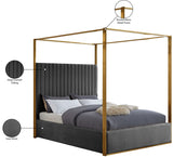 Jones Velvet Canopy Bed with Elegant Channel Tufting and Brushed Brass Frame for Luxurious Comfort