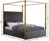 Jones Velvet Canopy Bed with Elegant Channel Tufting and Brushed Brass Frame for Luxurious Comfort
