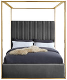 Jones Velvet Canopy Bed with Elegant Channel Tufting and Brushed Brass Frame for Luxurious Comfort