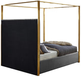 Jones Velvet Canopy Bed with Elegant Channel Tufting and Brushed Brass Frame for Luxurious Comfort