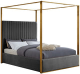 Jones Velvet Canopy Bed with Elegant Channel Tufting and Brushed Brass Frame for Luxurious Comfort