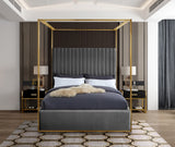 Jones Velvet Canopy Bed with Elegant Channel Tufting and Brushed Brass Frame for Luxurious Comfort