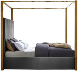 Jones Velvet Canopy Bed with Elegant Channel Tufting and Brushed Brass Frame for Luxurious Comfort